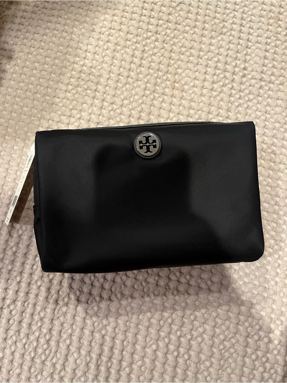 Tory Burch Black Nylon Cosmetic Pouch with Logo Emblem